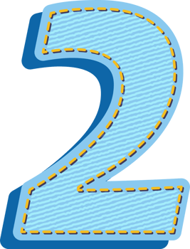 The number 2 is made of blue fabric png