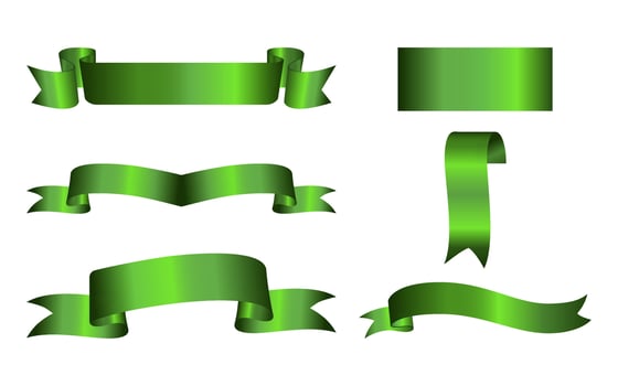 Set of decorative green ribbon banners isolated on white. Green Bow With Ribbons Set. Green ribbons. Ribbon banner set. Green ribbons. Blank flag, tape for text, price tag, sale label. EPS10 vector