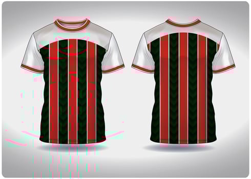 EPS jersey sports shirt .green red straight stripes pattern design, illustration, textile background for round neck sports t-shirt, football jersey shirt vector