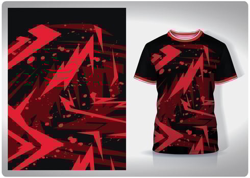 sports shirt background image.Lightning stained red black pattern design, illustration, textile background for sports t-shirt, football jersey shirt vector