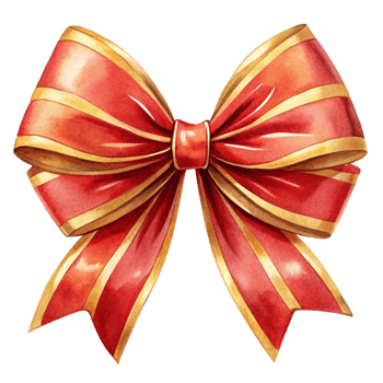 A red and gold bow with a ribbon png