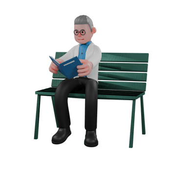Male Physicist 3D Model. A male physicist sits in the park with both hands holding a book. Space Research Environment png