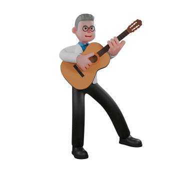3D Model of Male Physicist. A male physicist stands while playing the guitar. Professional Scientist png