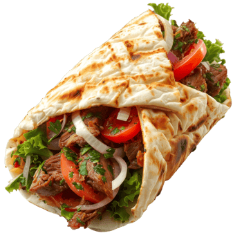A wrap with meat and vegetables on it png