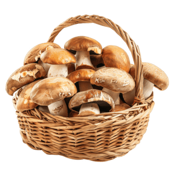 A Basket Filled with Freshly Harvested Brown Mushrooms png