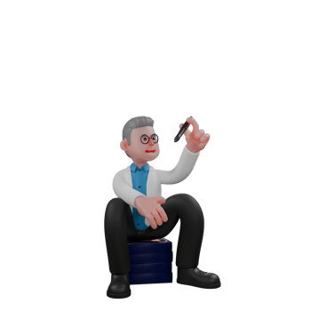 Professional Male Physicist. A male physicist sits on a chair holding a pen in his left hand. 3D Physics Illustrated png
