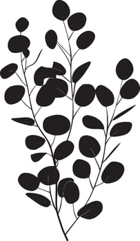 eucalyptus leaves with branches clean simple silhouette black vector