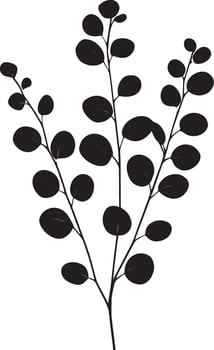 eucalyptus leaves with branches clean simple silhouette black vector
