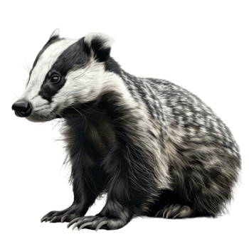 A Close-Up of a Sitting Badger with Black and White Fur png