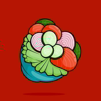 illustration of salmon salad bowl cartoon line art style in line art style. Can be used for restaurants, cafes, local street food, cookbook menu covers vector