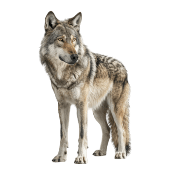 A Gray Wolf Standing with Its Head Tilted png