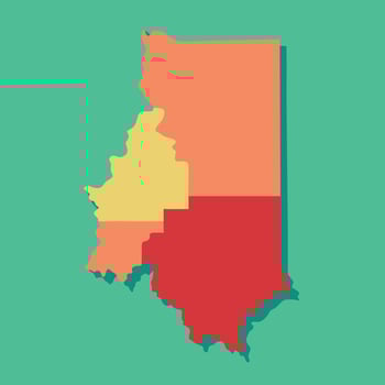 Illustrated map of indiana with red, orange and yellow states vector