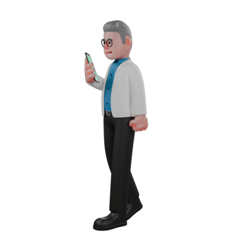 3D Male Physicist in Physics Profession. A male physicist is walking while looking at his cellphone. Illustrated png