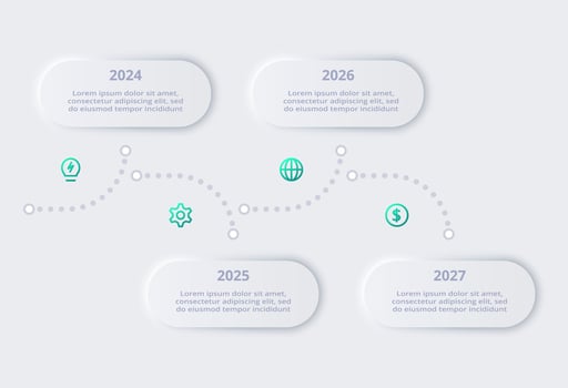 Neumorphic flow chart infographic. Creative concept for infographic with 4 steps, options, parts or processes. vector