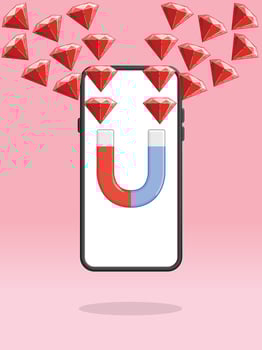 Smartphone Magnet Pulling Diamonds Ruby Gems vector