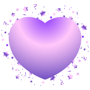 Purple heart with stars and confetti png