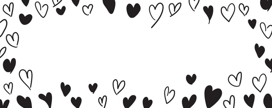 frame black doodle hearts banner template vector