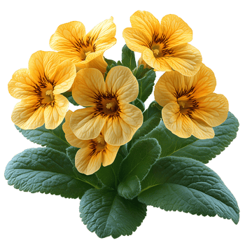 Yellow primrose flower , isolated on transparent background. Bright yellow petals with natural texture and green leaves, showcasing the delicate beauty of the primrose flower png