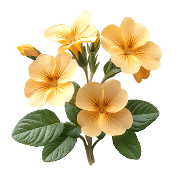 Yellow primrose flower , isolated on transparent background. Bright yellow petals with natural texture and green leaves, showcasing the delicate beauty of the primrose flower png