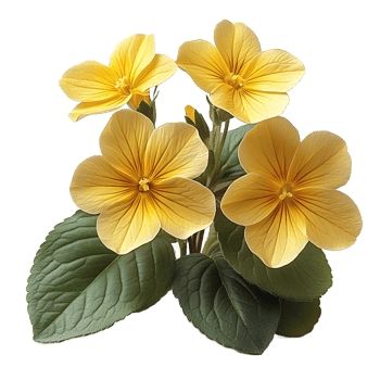 Yellow primrose flower , isolated on transparent background. Bright yellow petals with natural texture and green leaves, showcasing the delicate beauty of the primrose flower png
