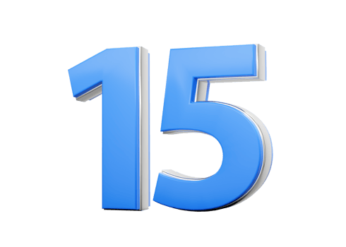 3D Number 15 Fifteen Made Up Of Blue Body With Silver Outline 3D Illustration png