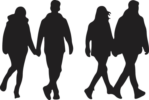 a group of people walking with silhouette illustration vector