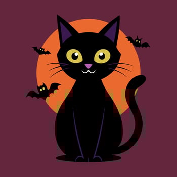 Flat Style Black Cat Icon vector