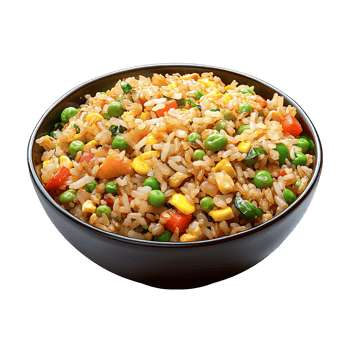 Delicious Fried Rice with Peas, Corn, and Carrots isolated on a transparent background png