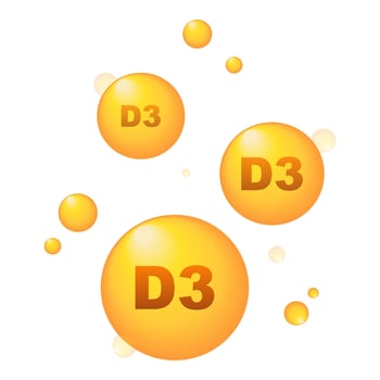 Golden capsule of vitamin D3. Pills capcule removal vector