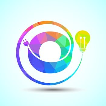 English alphabet O with electric bulb and plug. Low poly style electricity and technology logo vector
