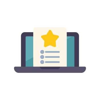 Laptop showing checklist with star for online survey, feedback, review vector