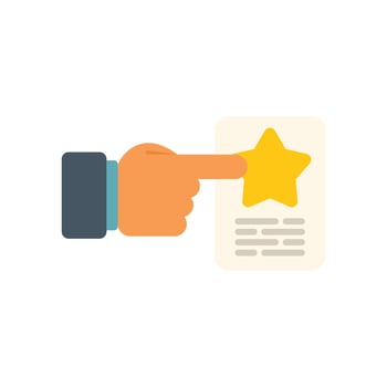 Hand pointing at five star review on paper document vector