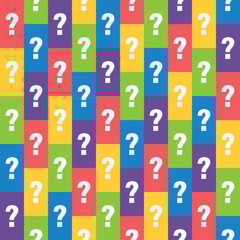 random white question mark pattern in colorful squares, mystery box vector