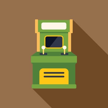 Green and yellow arcade game standing against brown background vector