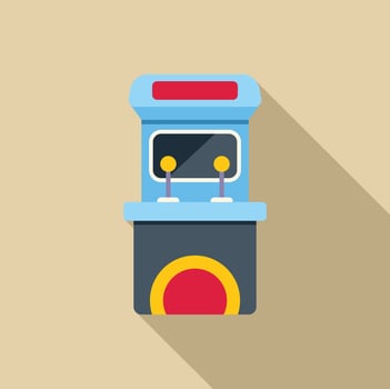 Two players standing arcade game machine with joysticks on beige background with long shadow vector