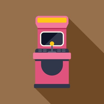 Pink arcade game machine with joystick and buttons is standing vector