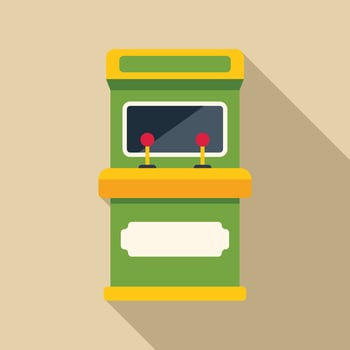 Green and yellow arcade game console standing idle vector