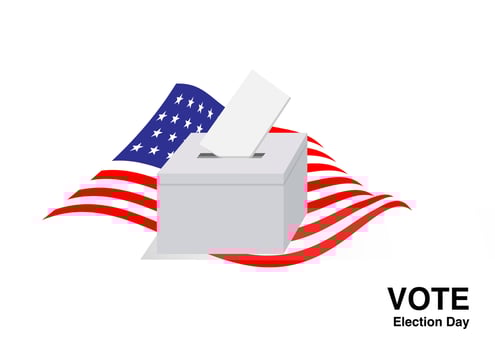 a ballot drop in the election box on national flag of the USA background vector