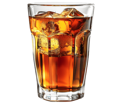 A glass of cola with ice and ice cubes png