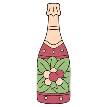 Festive champagne bottle illustration with floral decoration in flat style vector