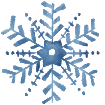 A simple yet elegant watercolor painting of a snowflake. The blue hues and soft edges give the image a calming, ethereal quality. png