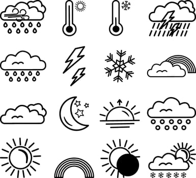 Weather Icons Set. Outline Collection of Meteorological Symbols vector