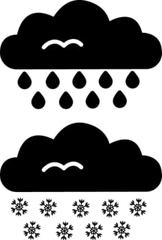Rain Cloud Black Icon. Snow Cloud Black Icon. Weather Icons. vector