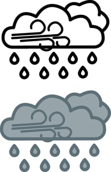 Rain icons with the wind. Weather Icons. Cloudy Rainy Weather vector