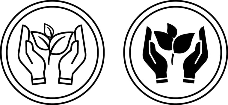 Eco friendly icons. Black and White Icon of Young Plant with Human Hands. Organic Natural Food Label vector