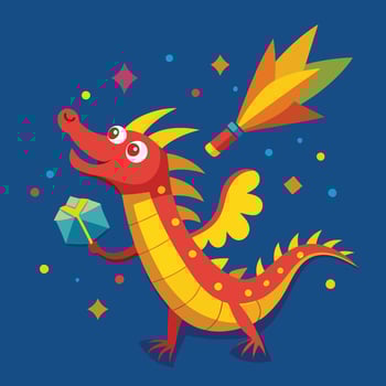 lunar new year illustration with fireworks and confetti, shape of a star, celebrating victory, skyline illuminated,sky filled with heart vector