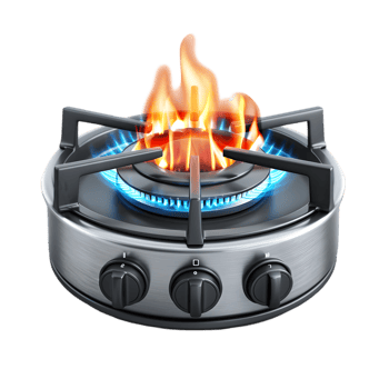 A gas stove with flames on it png