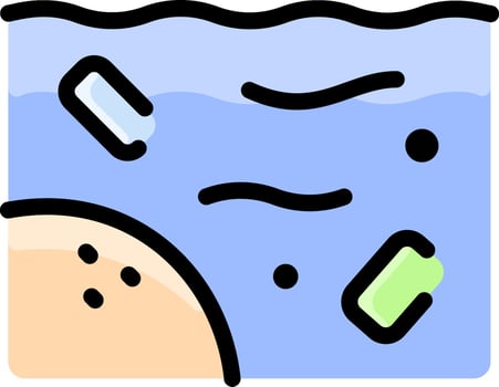 An illustration of a person swimming in the ocean with a plastic bag floating in the water vector