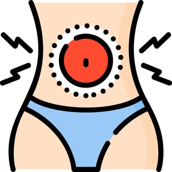 A woman's stomach with a red button on it vector