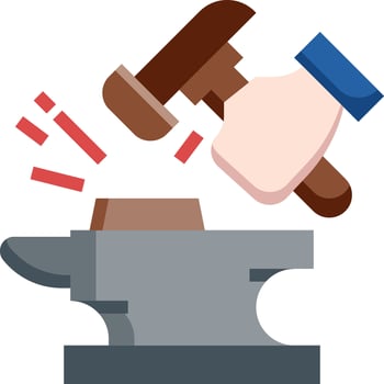 A hand is holding a hammer and hitting a piece of wood vector